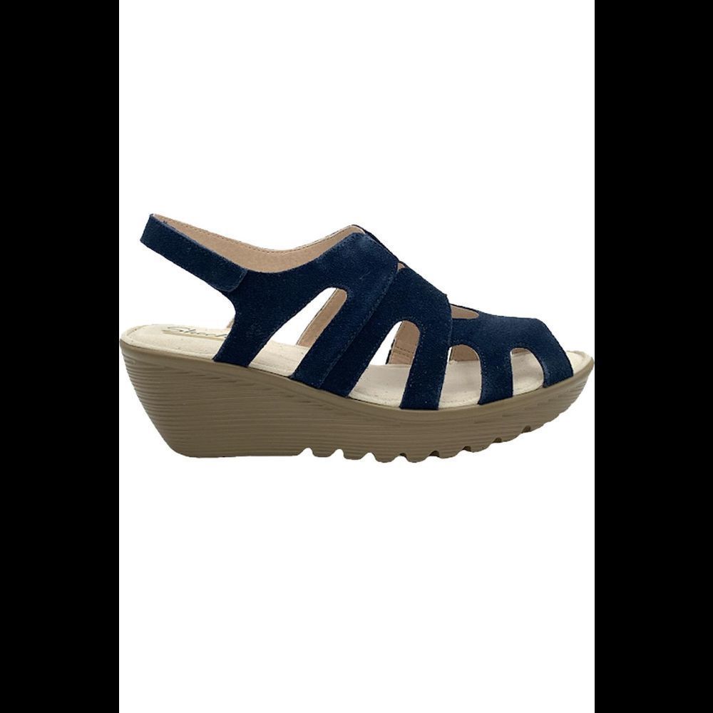 Skechers Suede Peep Toe Slingback Wedges Stylin Navy Medium